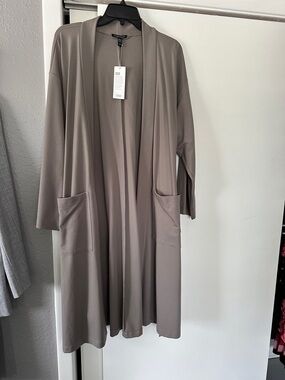 Eileen Fisher Taupe Open-Front Lightweight Jacket